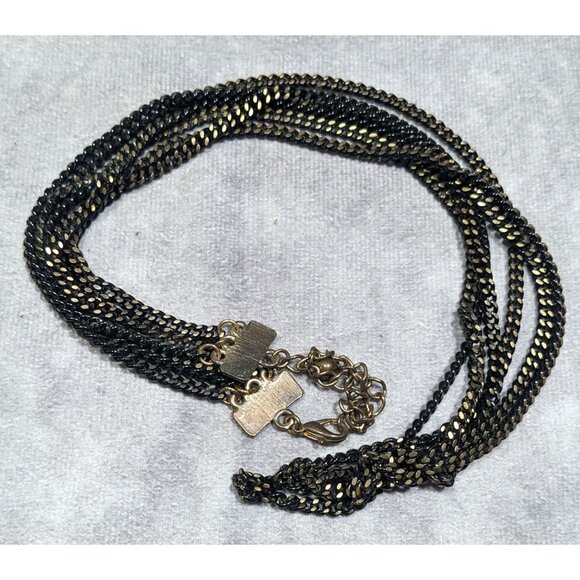 Dark Elegant Black And Gold Tone Multilayer Chain Necklace - Picture 9 of 9